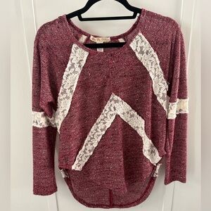 Love By Design Maroon Lace Detail Long Sleeve Sweater